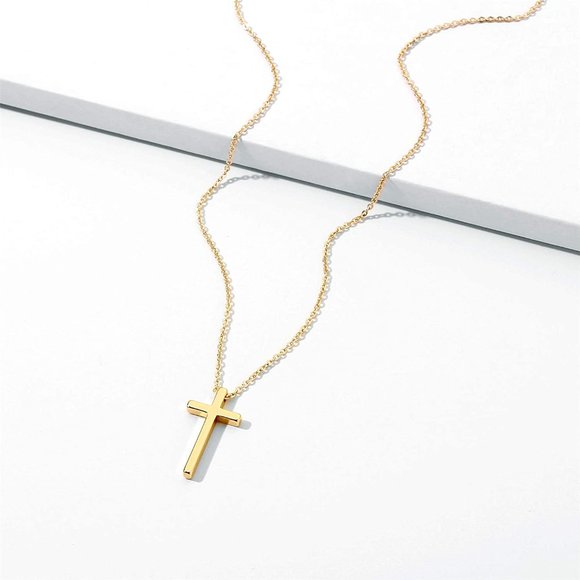 Women Girls, Dainty Gold Plated Cross Pendant Necklace Sideways Cross Choker - Picture 1 of 4